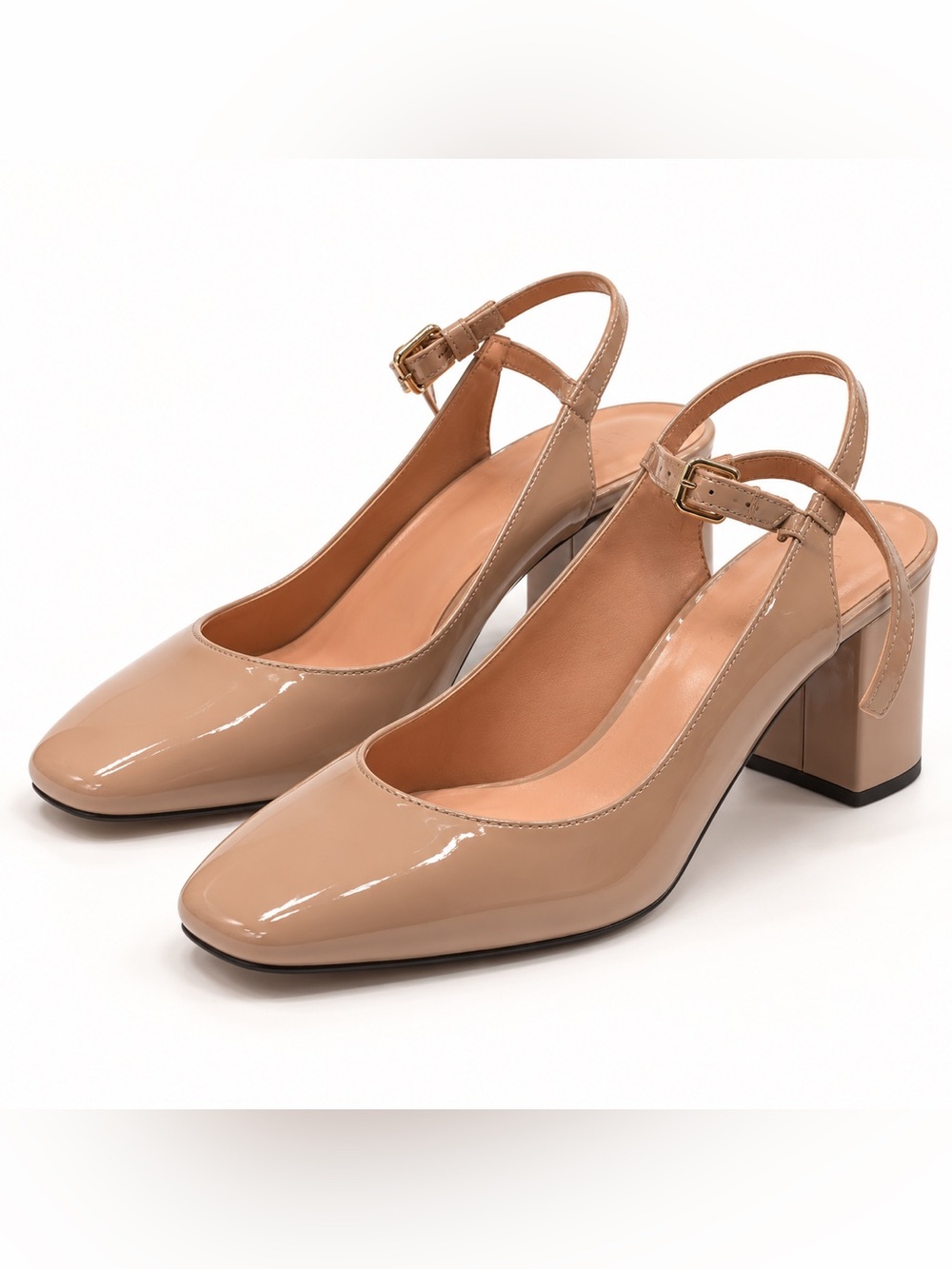 Title: J.Crew Nude Patent Leather Square-Toe Slingback Heels Size 8 NWOB
